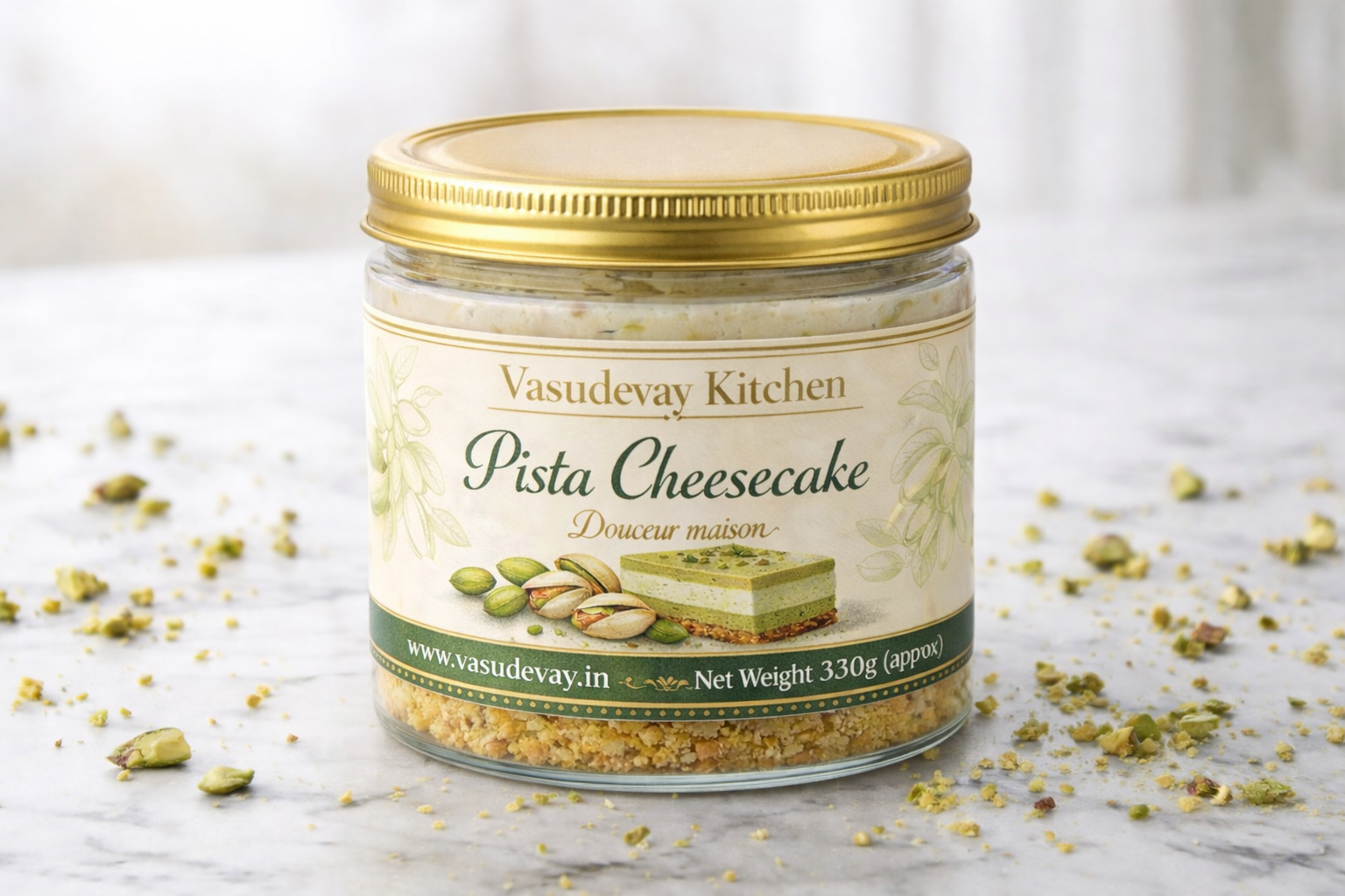 Vasudevay Kitchen Pista Cheesecake jar — no-bake pistachio cheesecake, Jaipur